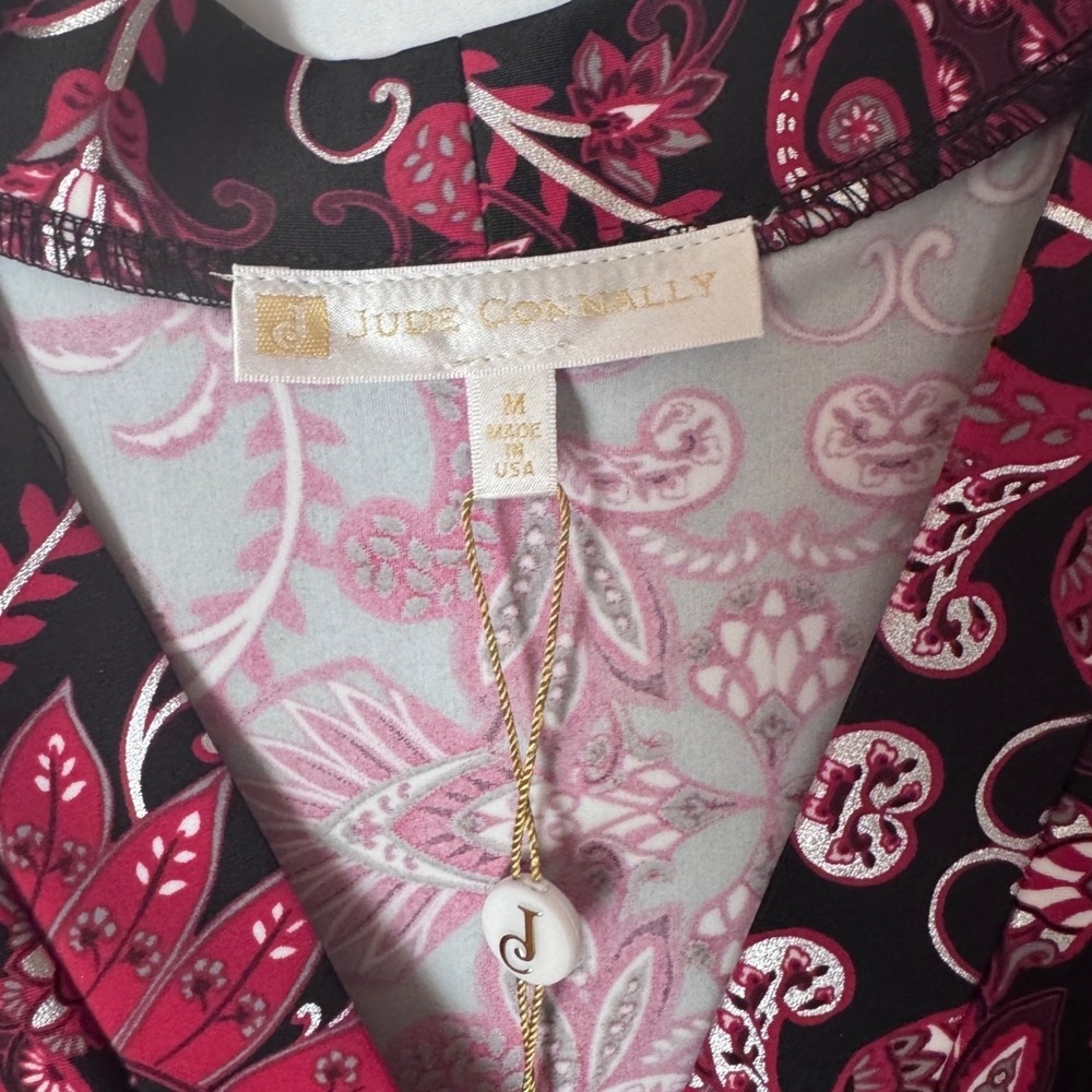 Jude Connally Tiered Midi Dress Women Medium Pink Black Paisley Boho NWT - Picture 3 of 11